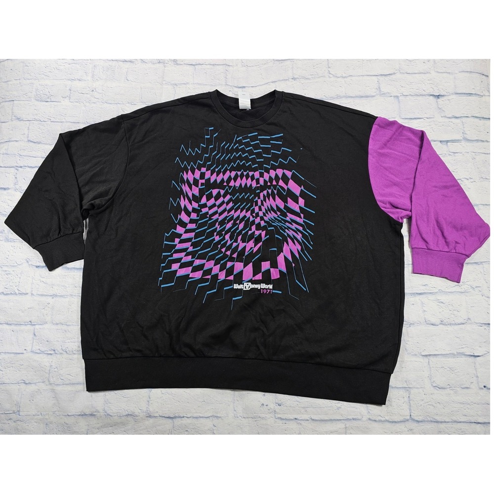 Disney Sweatshirt Unisex 3X Black Purple Walt Disney World 1971 Vaporwave
